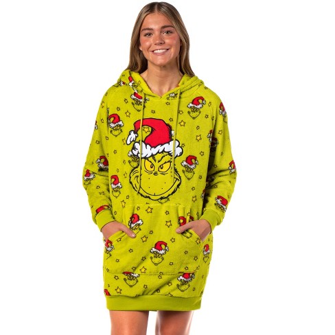 Seven Times Six Dr. Seuss The Grinch Women s Hooded Plush Fleece Pajama Dorm Sleep Shirt Target