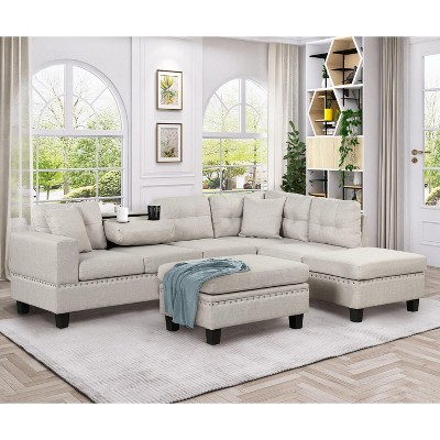 NicBex Sectional Sofa with Storage Ottoman & 2 Pillows L Shaped Modular Sofa for Living Room & Apartment
