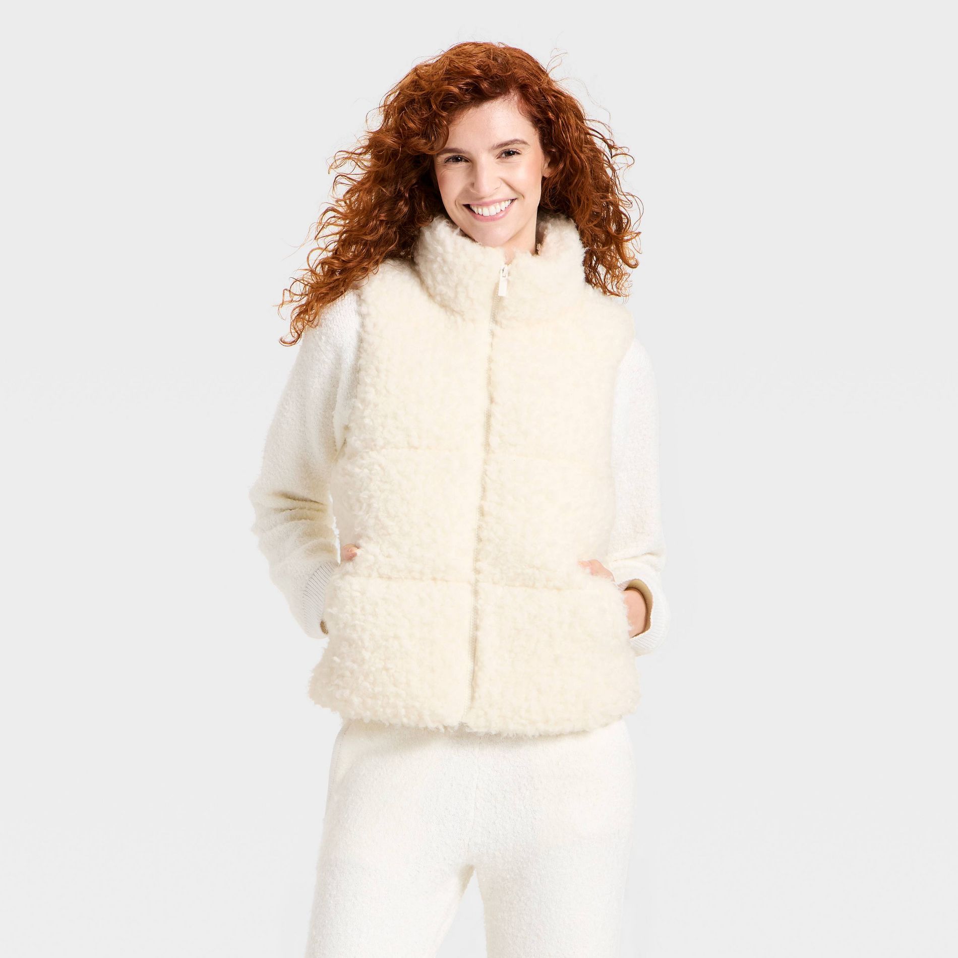 Women's Faux Shearling Puffer Vest - Universal Thread™ Cream