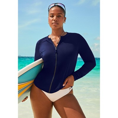 Swimsuits for All Chlorine Resistant Zip Up Long Sleeve Swim Rash Guard (Plus Sizes Available)