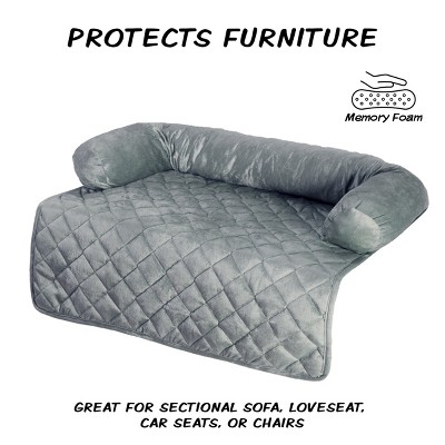 Gray Quilted Water-Resistant Pet Sofa Cover with Bolsters