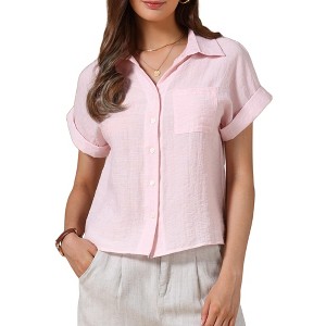 INSPIRE CHIC Women's Button Up Short Sleeve Pointed Collar Casual Work Blouses - 1 of 4
