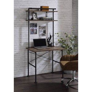 Metal & Synthetic Wood Industrial Rectangular Writing Desk with Two-Tier Shelving - 1 of 4