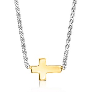 Pure Collection by Ross-Simons Italian 14kt Yellow Gold Sideways Cross and Sterling Silver Curb-Link Necklace Size 16 - 1 of 3