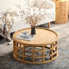 31.5" Round Solid Wood Boho Coffee Table,Rustic Open-Frame Geometric Base Accent Table for Living Room-Baofuwish - 2 of 4