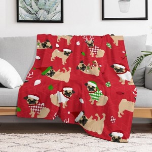 Christmas Pugs Red Christmas Throw Blanket Soft Fleece Christmas Blanket Cozy Flannel Throw for Couch Bed 50x60 inches - 1 of 1