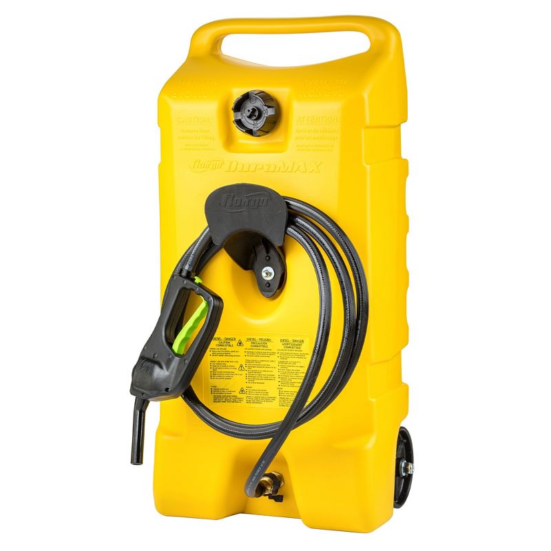 Scepter Flo N' Go Duramax 14 Gallon Portable Diesel Gas Fuel Tank Container Caddy with LE Fluid Transfer Siphon Pump and 10-Foot Long Hose, Yellow, 1 of 7