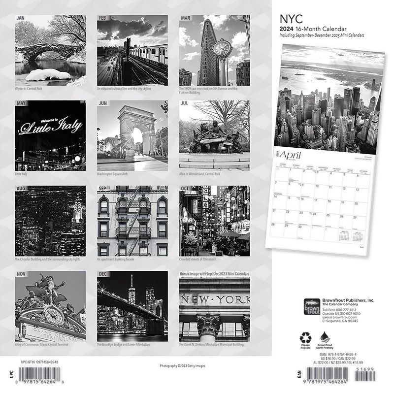 Browntrout 2024 Wall Calendar 12&#34;x12&#34; New York City Black &#38; White, 2 of 5