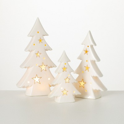 7.5H and 9H Sullivans Lighted Porcelain Gnome - Set of 2, White