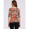 INSPIRE CHIC Women's Elbow Sleeves Boat Slim Fit Casual Stripe Animal Print Multi Floral Pattern T-Shirt - 4 of 4