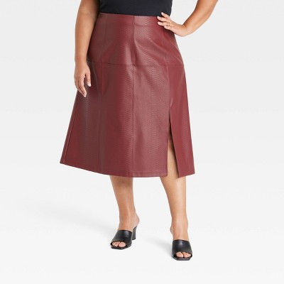 Burgundy a deals line leather skirt