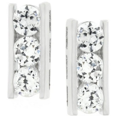 ShineHigh Cubic Zirconia Slate Stud Earrings – Rhodium Plated Channel Set with Triple Round CZ Stones