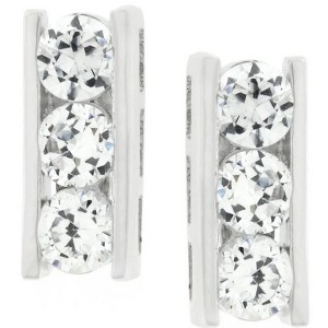 ShineHigh Cubic Zirconia Slate Stud Earrings – Rhodium Plated Channel Set with Triple Round CZ Stones - 1 of 1