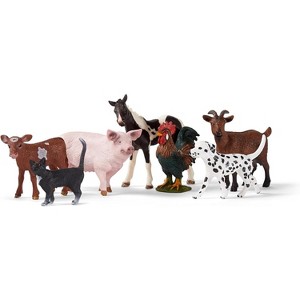 TEMI 7-Piece Farm Animal Playset with Dog, Cat, Pig, Goat, Rooster, Baby Horse and Cow, Realistic Barnyard Figurines for Kids Ages 3+ - 1 of 4