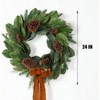 24 Inch Artificial Wreath Front Door Holiday Winter Decor with Magnolia Pinecones and Bow Ribbon Indoor Outdoor Farmhouse - 2 of 4