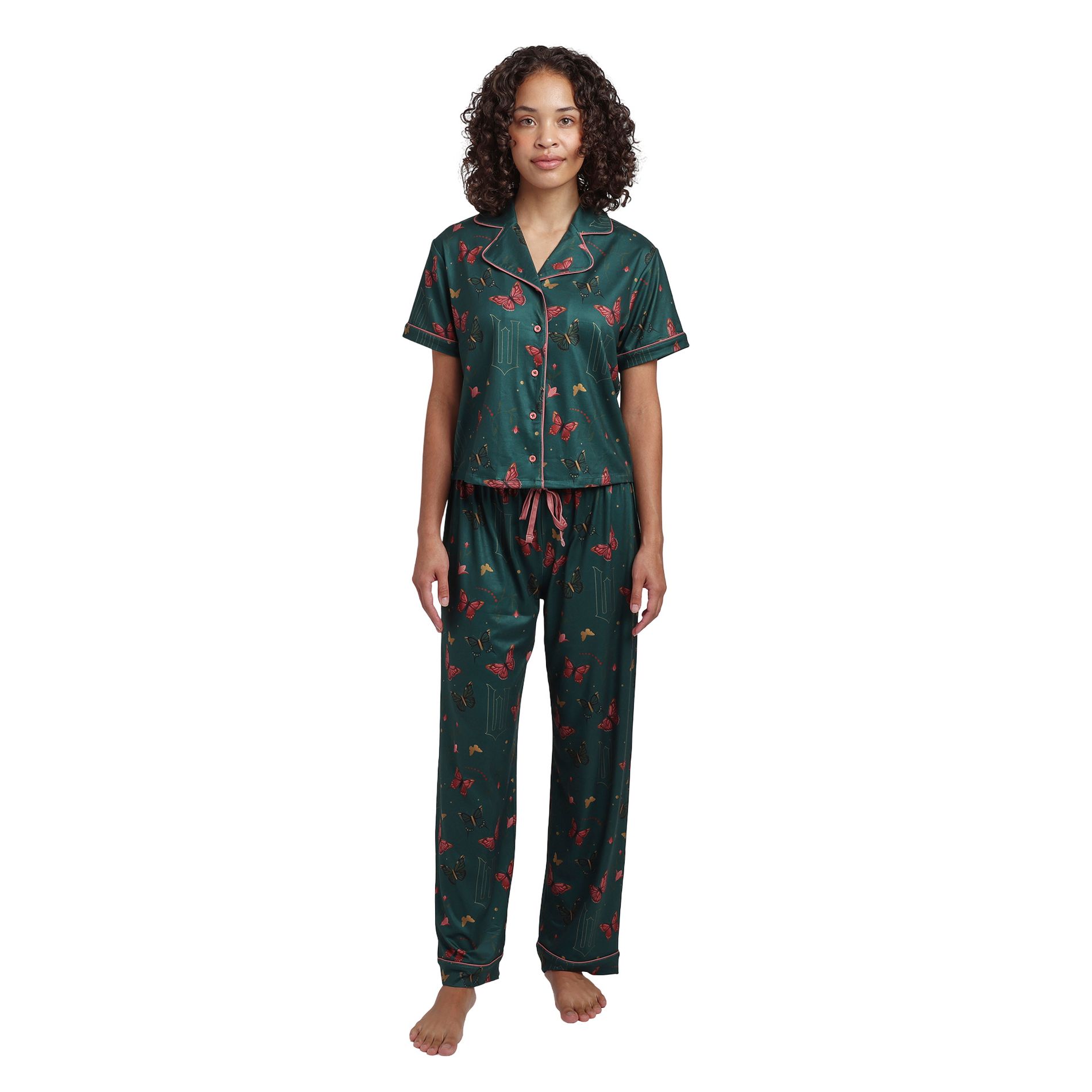 Wicked Part I All-Over Print Women's Button-Down Shirt And Pants 2-Piece Pajama Set