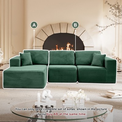 MAYEERTY 104 in Boneless Convertible Sofa Bed, Compressed Zero-Assembly Corduroy Modular Living Room Sofa, Light Green Only Part A
