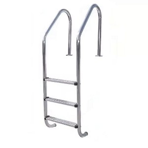 Poolzilla Three Tread Salt Ladder - Deck Mounted Stainless Steel Entry and Exit System, with Pre-Drilled Flange-Style End and Stainless Steel Steps - 1 of 4