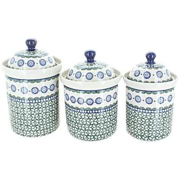 Blue Rose Polish Pottery 1300S Ceramika Artystyczna Canister Set