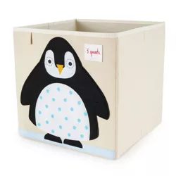 3 Sprouts Large 13 Inch Square Children's Foldable Fabric Storage Cube Organizer Box Soft Toy Bin, Arctic Penguin