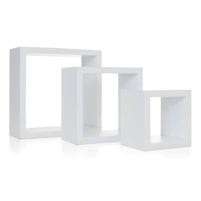 White Wood Floating Cube Wall Shelves Set of 3