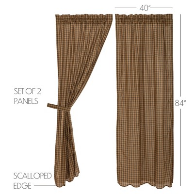 Cedar Green and Brown Cotton Scalloped Window Panels, 84x40