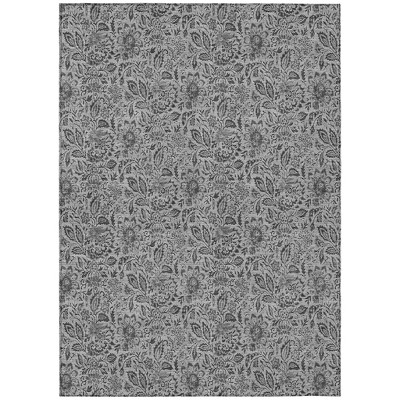 Gray Silver And Charcoal Floral Washable Indoor Outdoor Area Rug