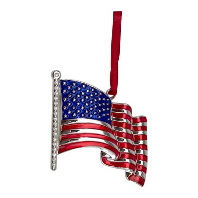 Northlight 3.25" Silver Plated American Flag with European Crystals Christmas Ornament