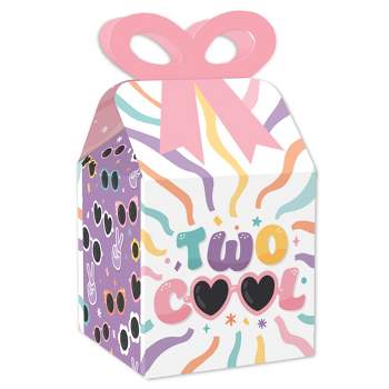 Big Dot of Happiness Two Cool - Girl - Square Favor Gift Boxes - Pastel 2nd Birthday Party Bow Boxes - Set of 12