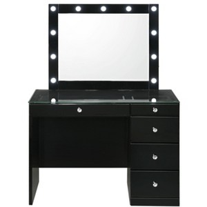 PAGED Vanity Desk with Mirror and Lights Wooden Makeup Vanity with Glass Top, 5 Drawers, Crystal Knobs for Bedroom - 1 of 4
