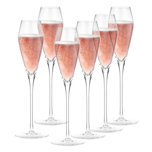 Fifth Avenue Crystal Medallion Stemless Champagne Flutes Set of 6, 9.5oz,  Durable Cocktail Glasses Set, Prosecco Flute, Textured Etched Patterns