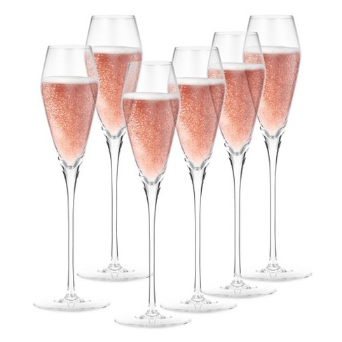 Champagne Flute Glasses With Pink Tulip Flower Design, Set of 12