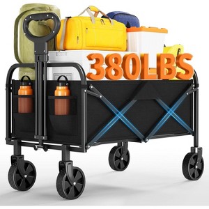 Utility Collapsible Wagon with 360° All-Terrain Wheels, Drink Holders & Adjustable Handle, 380LB Grocery Wagon for Shopping, Camping, Garden - 1 of 4