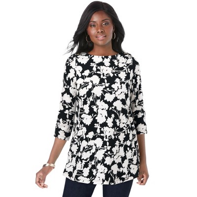 Jessica London Women's Plus Size Stretch Cotton Boatneck Tunic