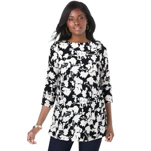 Jessica London Women's Plus Size Stretch Cotton Boatneck Tunic - 1 of 4