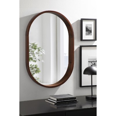 Walnut Brown Capsule Wall Mirror with Poplar Wood Frame, 24x36