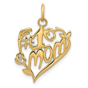 Black Bow Jewelry 14k Yellow Gold #1 Mom Heart Charm or Pendant, 16mm - 1 of 4