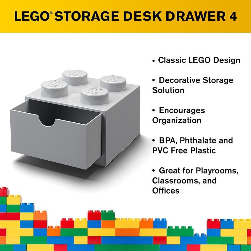 Room Copenhagen LEGO Desk Drawer 4 Knobs Stackable Storage Box | Grey, 3 of 4
