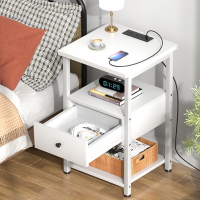 Aheaplus Set of 2 Nightstands with Charging Station and LED Light, End Table with Storage Drawer