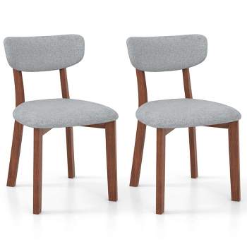 Costway 2 PCS Upholstered Dining Chairs Set of 2 with Solid Rubber Wood Frame, Curved Backrest Beige/Grey