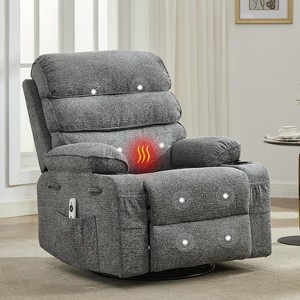 360° Swivel Glider Massage Recliner - Adults’ Chair with Heating Function, Linen Nursery Seat + Side Pocket & Two Cup Holders - 1 of 4