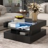 Lift-Top Coffee Table with LED, 2 Drawers & Glass Top, Square Cocktail Table High-Gloss Sofa Side Table Storage Center Table, White/Black - ModernLuxe - 2 of 4