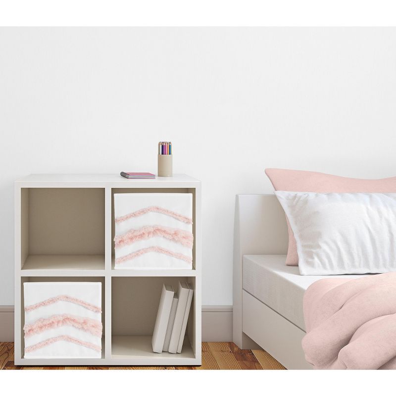 Sweet Jojo Designs Fabric Storage Bins Set Floral Bird Blossom White and Pink, 3 of 6