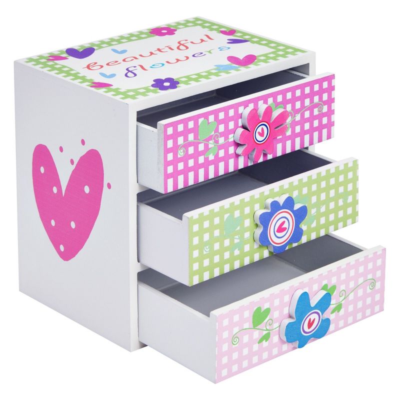 Juvale Small Floral Jewelry Box for Little Girls Ages 4-13 - Kids Wooden Organizer with 3 Drawers for Necklaces and Earrings, 1 of 10