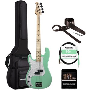 Sawtooth Left-Handed EP Series Electric Bass Guitar with Gig Bag & Accessories, Surf Green w/ Pearl Pickguard - 1 of 4