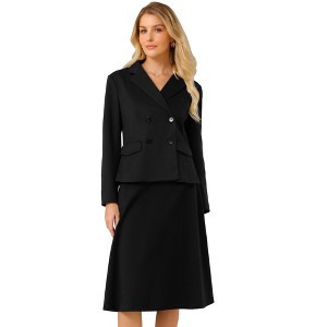 INSPIRE CHIC Women's 2025 Fall Winter Double Breasted Blazers and A-Line Skirts Suit Set 2 PCS - 1 of 4