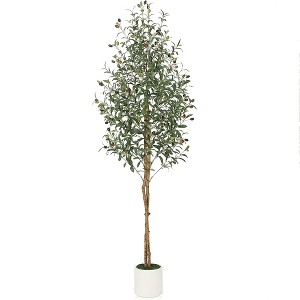 Artificial Olive Tree with White Pot, Faux Floor Plants with Natural Wood Trunk & Fruits - 1 of 4