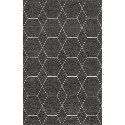 Dark Gray Geometric Trellis Synthetic Area Rug