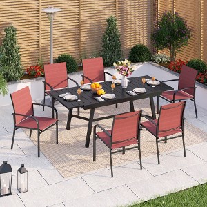Captiva Designs 7pc Patio Dining Set with Slat-top Adjustable Steel Rectangle Table & Sling Fixed Dining Chairs - 1 of 4