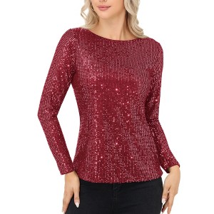 Anna-Kaci Women's Long Sleeve Sequin Top with Crew Neck and Fitted Silhouette - 1 of 4